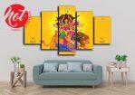 Goddess Durga 5 Panel Canvas I Pure Canvas High Texture Cotton Cloth I Comes With Wooden Framing
