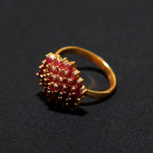 Gold Plated Ruby Setting Folral Design Adjustable Ring For Women