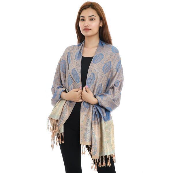 Golden & Blue Color Viscose Pashmina Shawl For Women