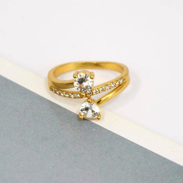 Golden Double Rhinestone Ring For Women