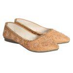 Golden Embroidered Closed Shoes For Women