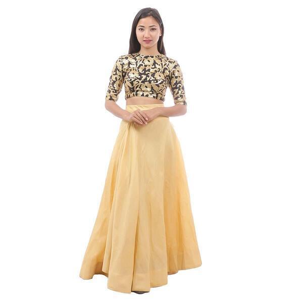 Golden Lehenga Embroidered Blouse Set For Women