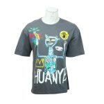 Grey Cotton Round Neck Front Printed T-Shirt For Men