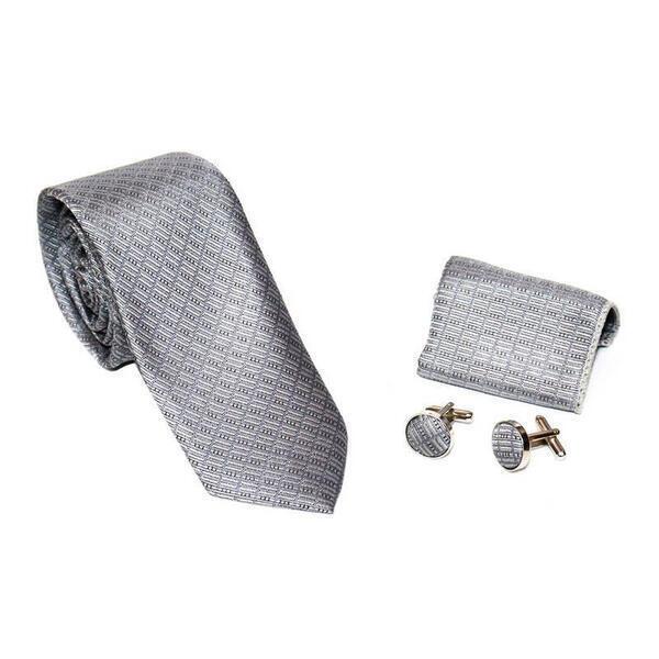 Grey Stylish Box Tie Medium Sized (Cufflinks + Pocket Square )