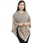 Woolen V-Neck Black Lining Printed Poncho For Women