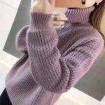 High Neck Sweater With Fold Design For Ladies