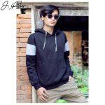 J.Fisher Black Cotton Fleece Hoodie For Men