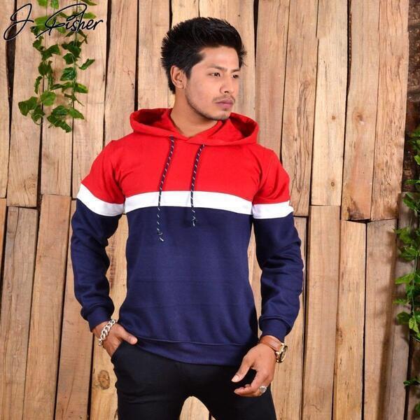 J.Fisher Striped Dual Tone Cotton Fleece Hoodie For Men
