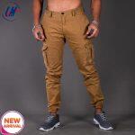 KILOMETER Casual Khaki Multi Pockets Cotton Cargo Pant For Men-KMSAP905