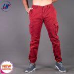 KILOMETER Casual Maroon Multi Pockets Cotton Cargo Pant For Men-KMSAP905