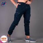 KILOMETER Casual Navy Multi Pockets Cotton Cargo Pant For Men-KMSAP905