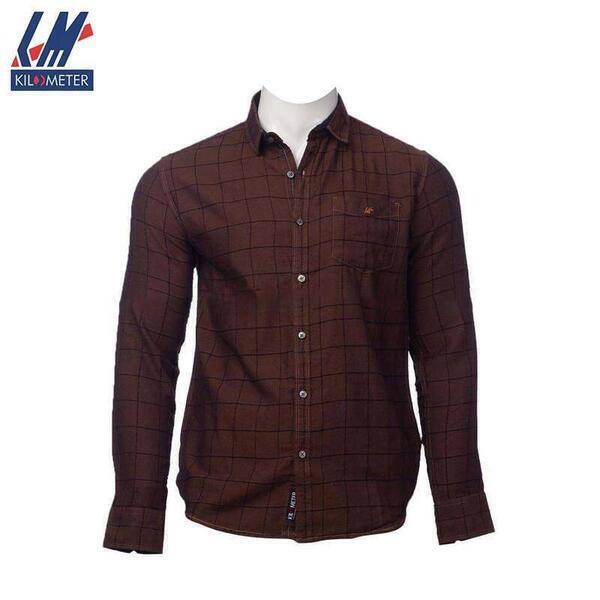 KILOMETER Dark Brown Checkered Casual Full Shirt For Men - 020