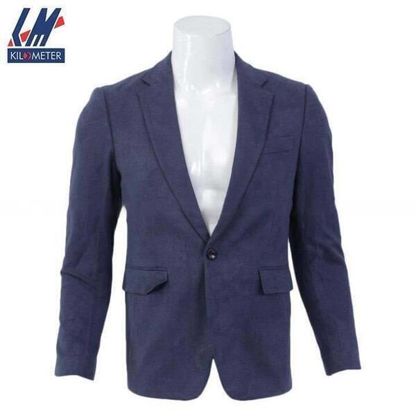 KILOMETER Prussian Blue Single Buttoned Coat For Men - KMB382-30#