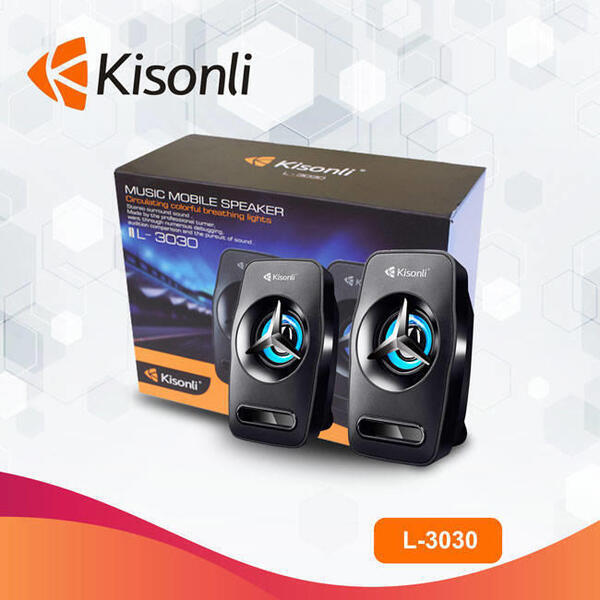 Kisonli L-3030 computer speaker with led lights 7 Color Changing - strong bass (Black)