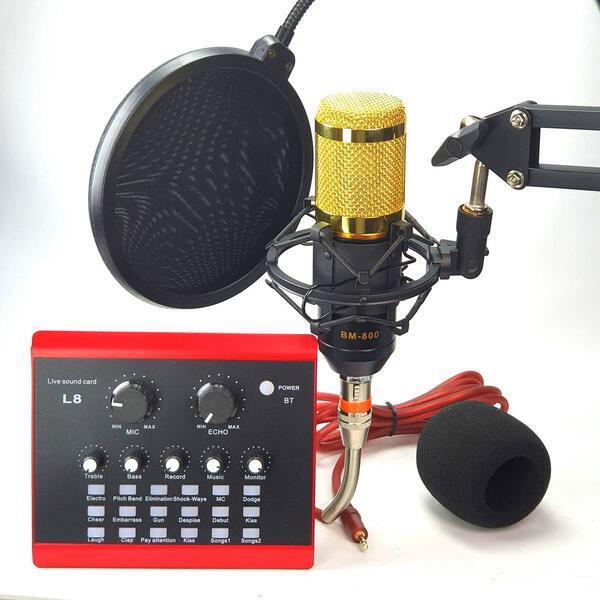 L8 Soundcard, BM800 Microphone, Popfilter, Table Stand