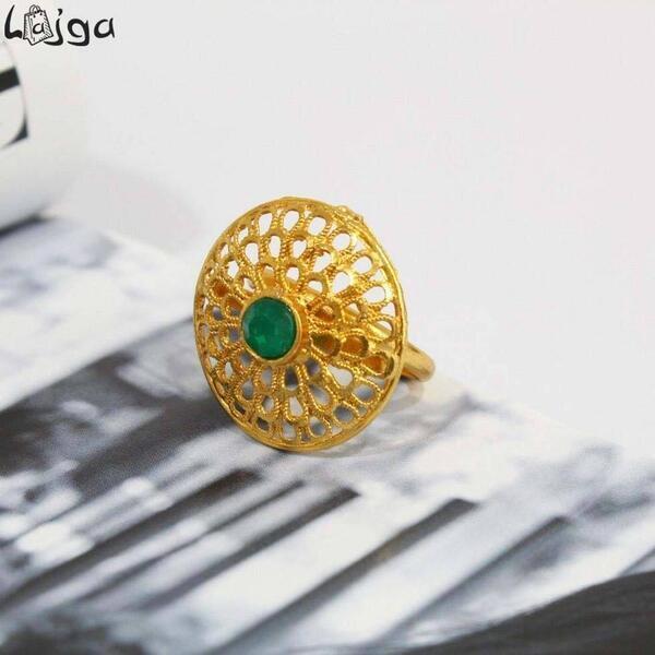 Lajga Green Stone Studded Adjustable Ring For Women