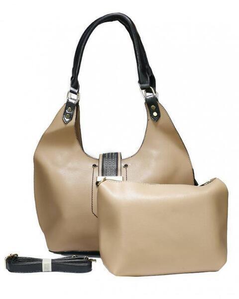 Light Brown 2 In 1 Buckle Studded Handbag For Women