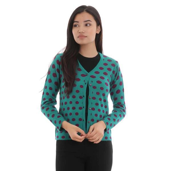 Lightblue Printed Woolen Cardigan For Women