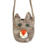 Lightgrey Cat Design Felt Sling Bag For Women