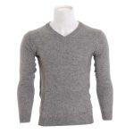Lightgrey Solid Woolen Vneck Sweater For Men