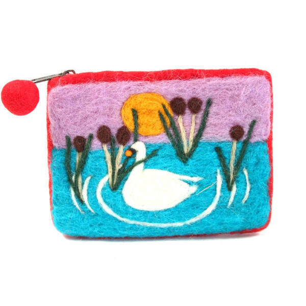 Lightpink Swan Design Felt Purse For Women