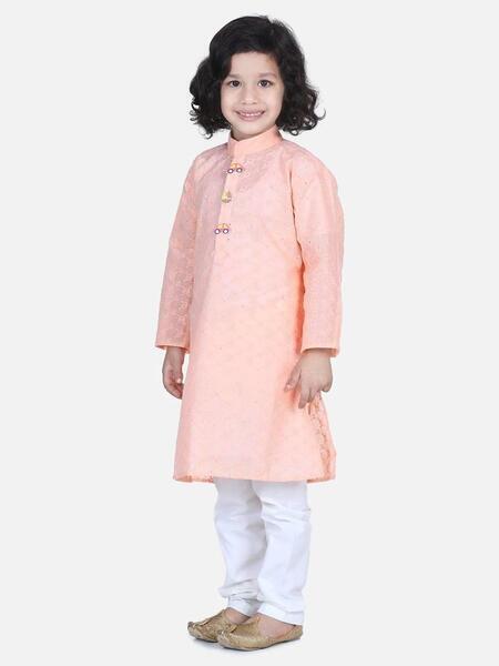 LilPicks Peach Chikankari Kurta Pyjama Set for Baby Boys