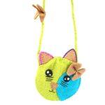 Lime Bow Kitty Design Felt Sling Bag For Women