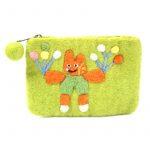 Lime Teddy Design Felt Purse For Women