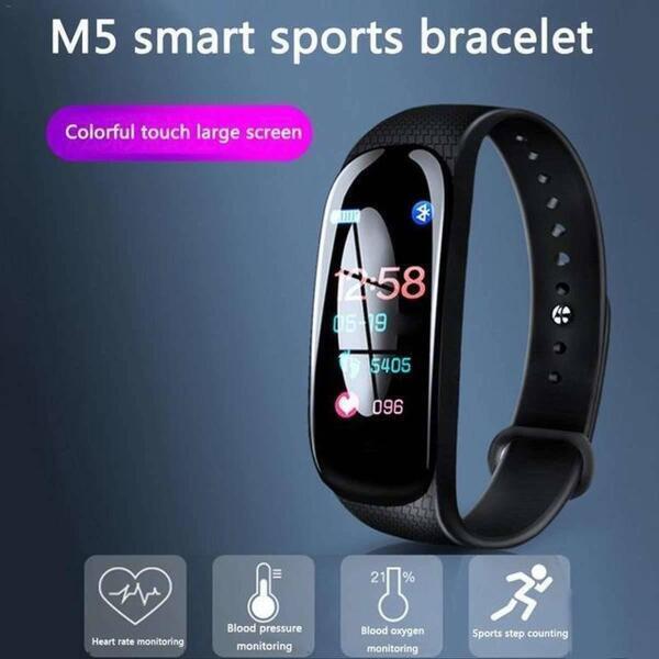 M5 Fitness Band, Sports Smart Bracelet, Activity Tracker Watch with Heart Rate Monitor, Waterproof Smart Fitness Band with Step Counter, Calorie Counter, Pedometer Watch for Women and Men (Black)