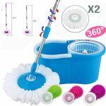 Magic Mop 360° Spinning Stainless Steel Spin Bucket 2 Microfibre Mop Heads