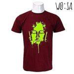 Maroon 100% Cotton Buddha Printed T-Shirt For Men