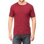Maroon Cotton Solid Round Neck Cotton T-Shirt For Men