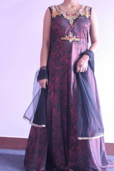 Maroon Gown With Duppata Set For Ladies