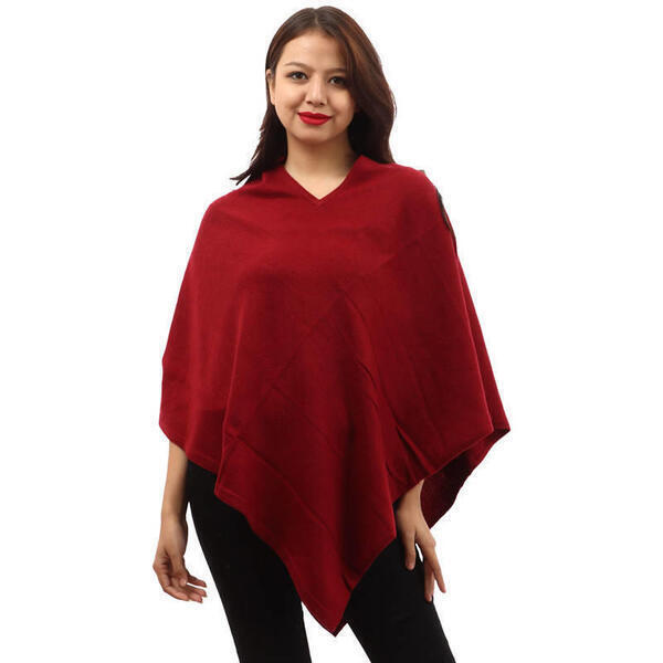 Marrron Woolen V-Neck Poncho For Women
