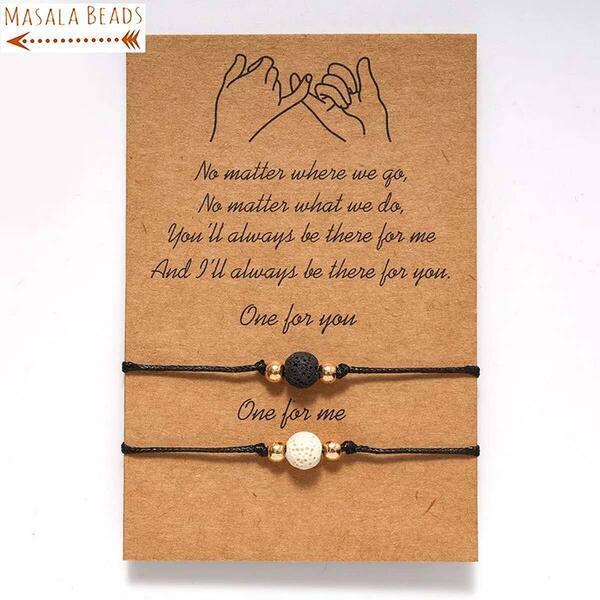 Masala Beads Couple BFF Best Friend Forever Besties Lava Stone Size Adjustable Promise Bracelet For Gift Lucky Wish SetBracelet