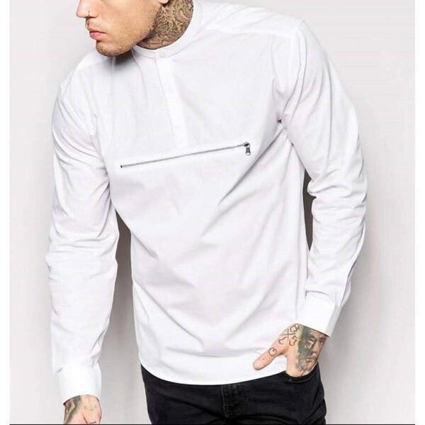 Men's Summer Stylist Front Pocket Full White Kurthashirt.