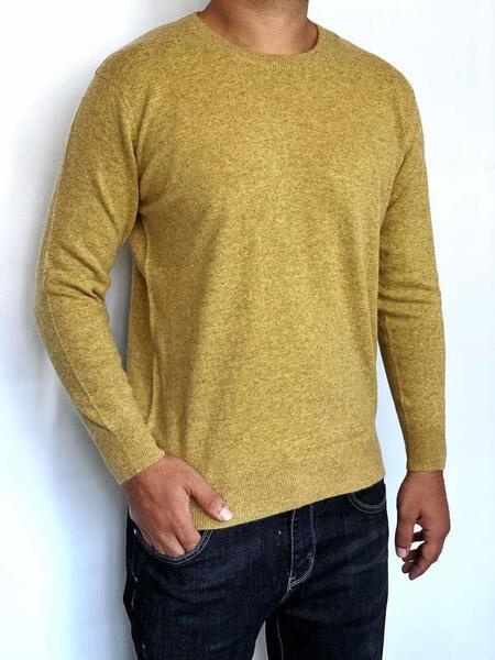 Men's Round Neck Woolen Sweater- Mustard