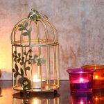 Metal Bird cage Tea Light Holder with Flower Vine for Home Decor