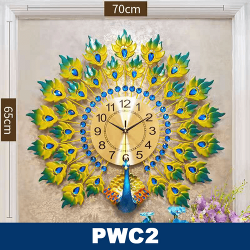 Modern Luxury Peacock Wall Clock Diamond Vintage Design- PWC2
