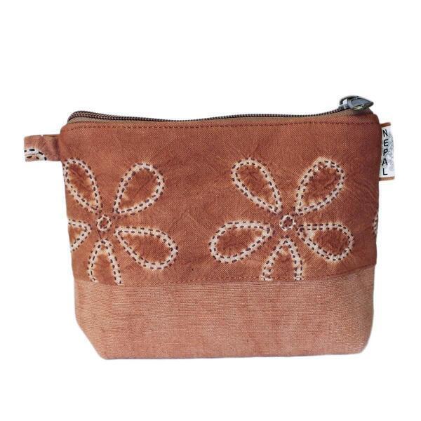 Mud Color Tie Dye Floral Hand Stitched Hand Wallet For Women