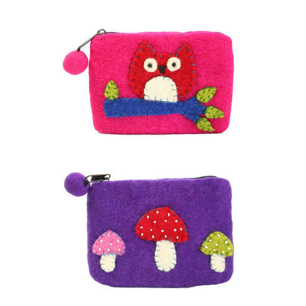 Multicolored Owl/Mushroom Stitched Felt Purse For Women