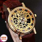 Nacked Dialed Fashionable Designed Analog Waterproof Watch For Men – Gold Dial