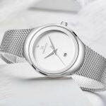 NAVIFORCE  Nf5004 Date Function Stainless Steel Mesh Ladies Watch For Women – Silver