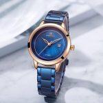 NAVIFORCE  Nf5008 Date Function Marble Finish Luxury Quartz Watch For Women - Blue