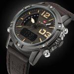 NAVIFORCE Nf9095 Men Black Watch Sport Led Leather Military Waterproof Dual Time Function Analog Digital Watch
