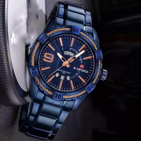 NAVIFORCE Nf9117 Luxury Stainless Steels Watch For Men - Blue / Gold