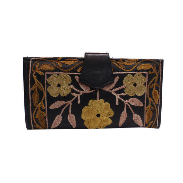 Navy With Multicolor Floral Embroidered Purse For Women