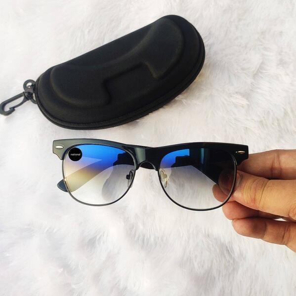 NCG Clubmaster Uv400 Protection 4175 Black Frame Blue Shaded Lens Sunglasses For Men