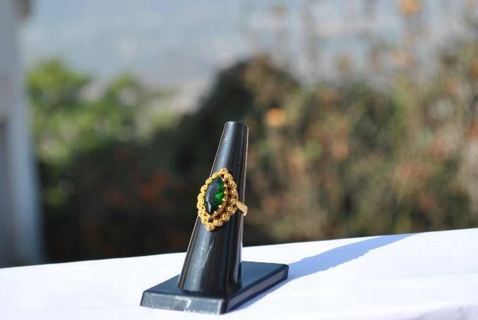 New Design Sweet Golden Ring With Green Holy Stone For Married Women (Available In Big Size Only) With Gold Storage Box
