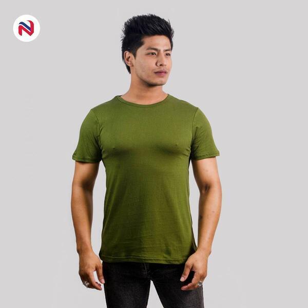 Nyptra Army Green Solid Muscle Fit Plain Cotton T-Shirt For Men